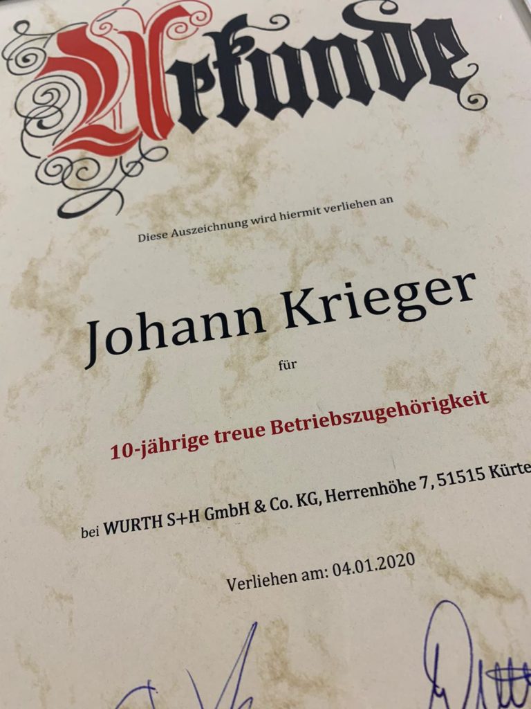 10-jähriges Dienstjubiläum – Wurth
